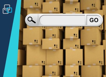 locatemanagesq Graphic showing cardboard boxes in the background with an internet browser search bar overlaid