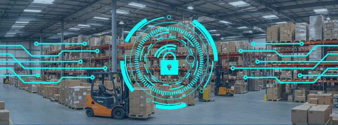 Warehouse image with an overlay of a padlock graphic