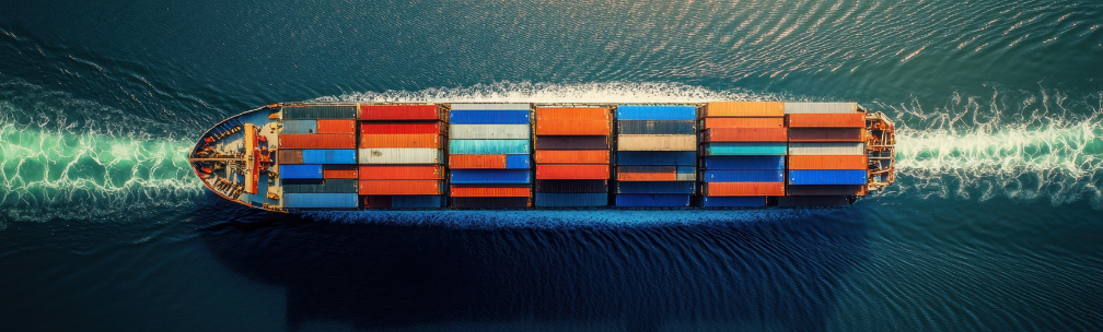 Freight Forwarders A person in yellow overalls and a face mask moves a blue container with a toxic skull and crossbone warning on the side