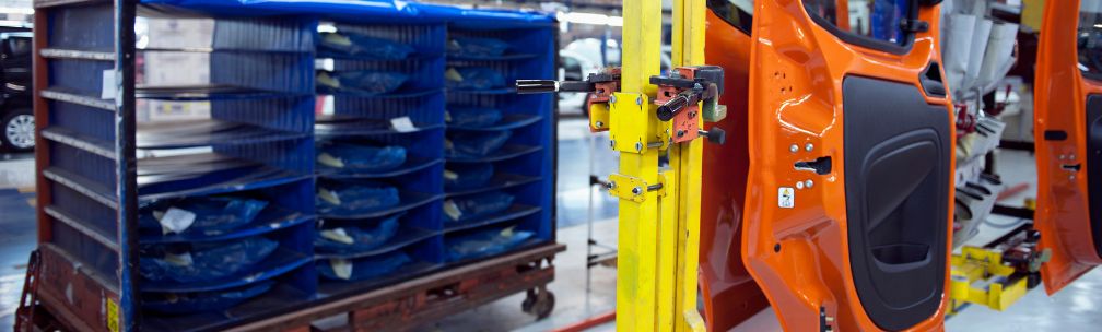 A close up of a car manufacturing factory